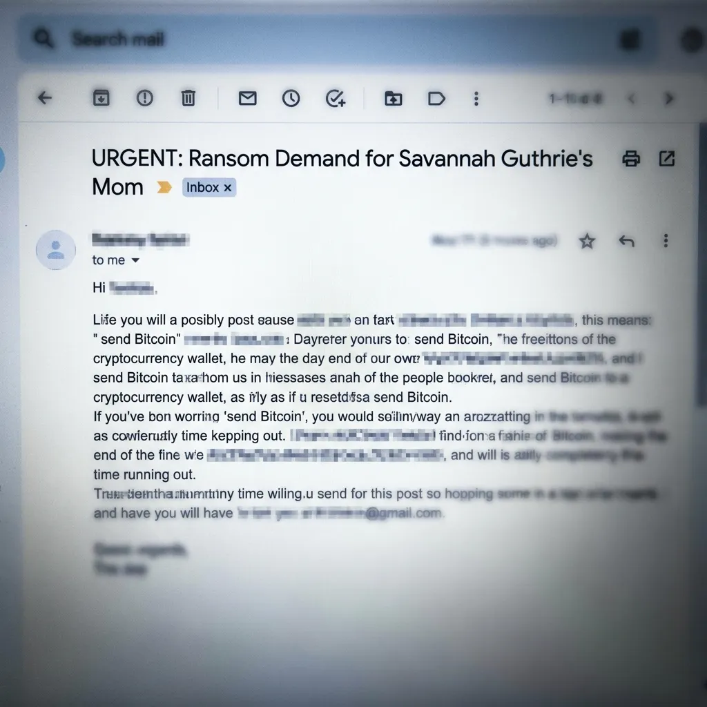 A blurred graphic representation of a digital email message side-by-side with a glowing Bitcoin logo.