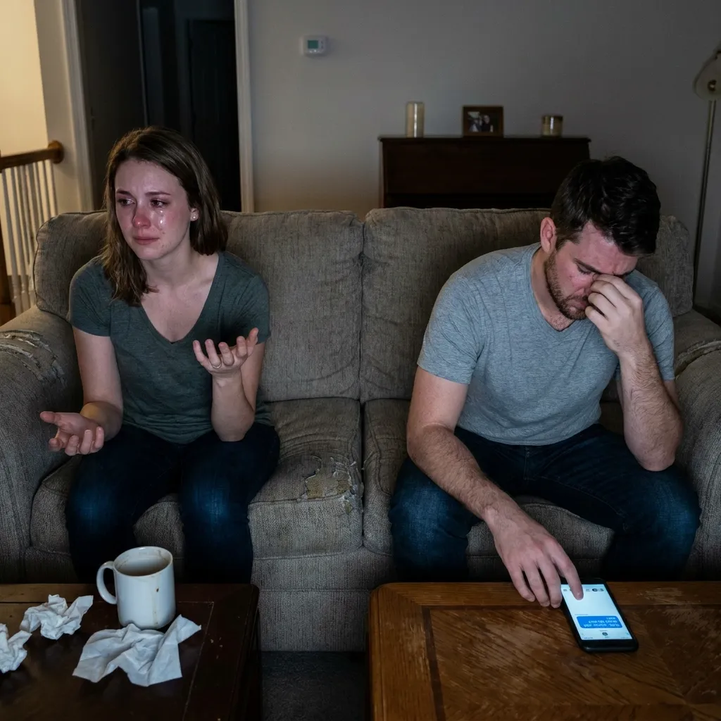 A couple arguing on a couch, showcasing the emotional toll of unexpected dating red flags.