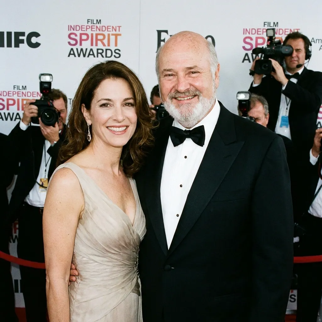 Rob Reiner and his wife Michele Singer Reiner smiling on the red carpet at the Film Independent Spirit Awards.