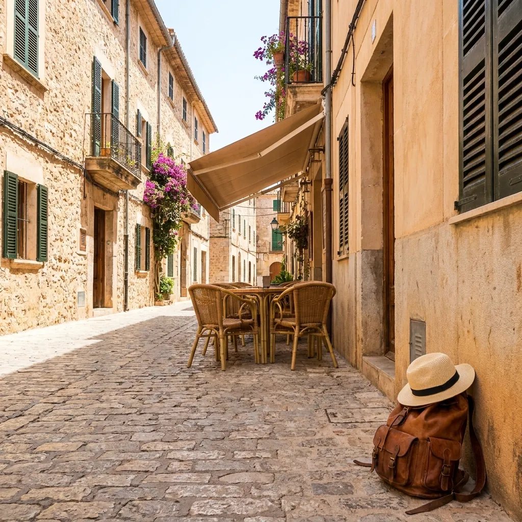 Empty cobblestone street in Spain during the mid-day siesta, highlighting a relaxed travel lifestyle