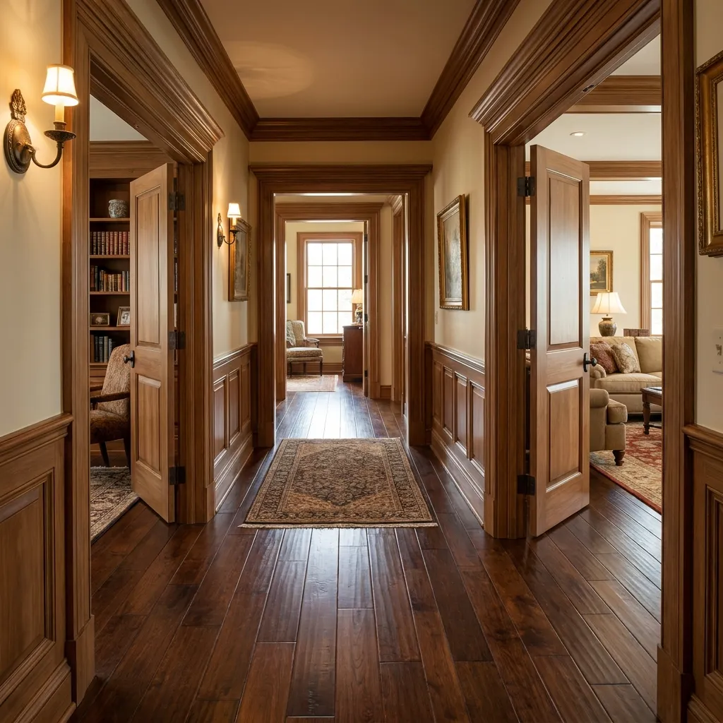 Traditional home hallway featuring defined rooms with separate entryways and classic wood flooring