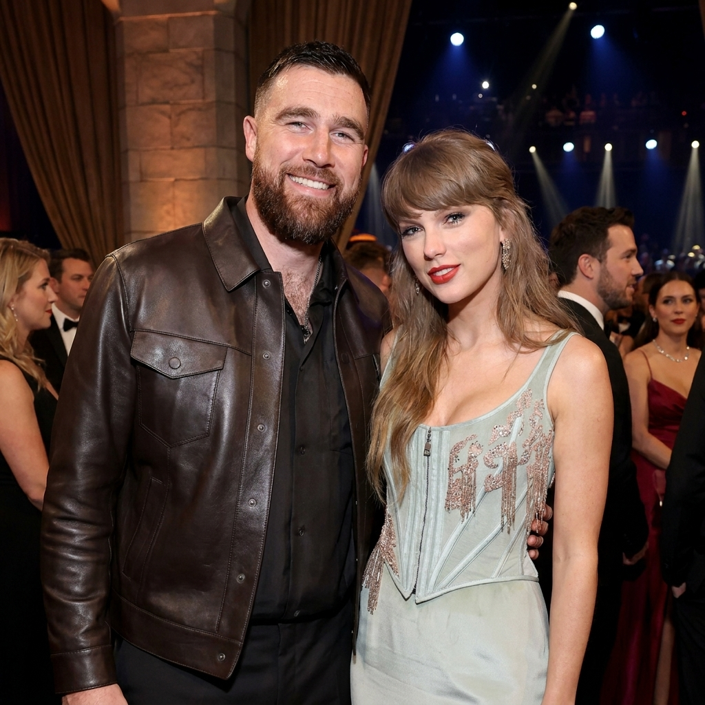 Taylor Swift and Travis Kelce walking the red carpet together, a prime example of celebrities dating athletes.