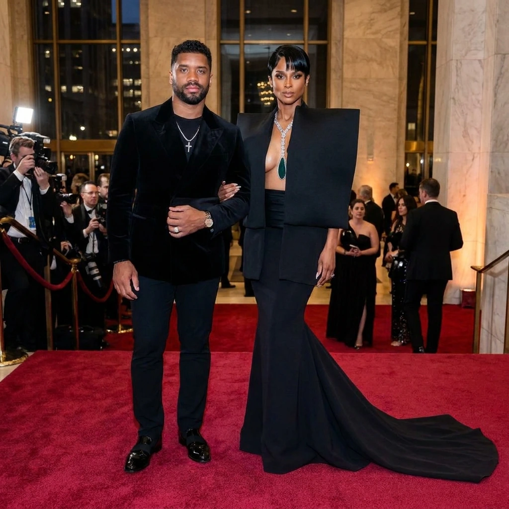 singer Ciara and NFL quarterback Russell Wilson on the red carpet.