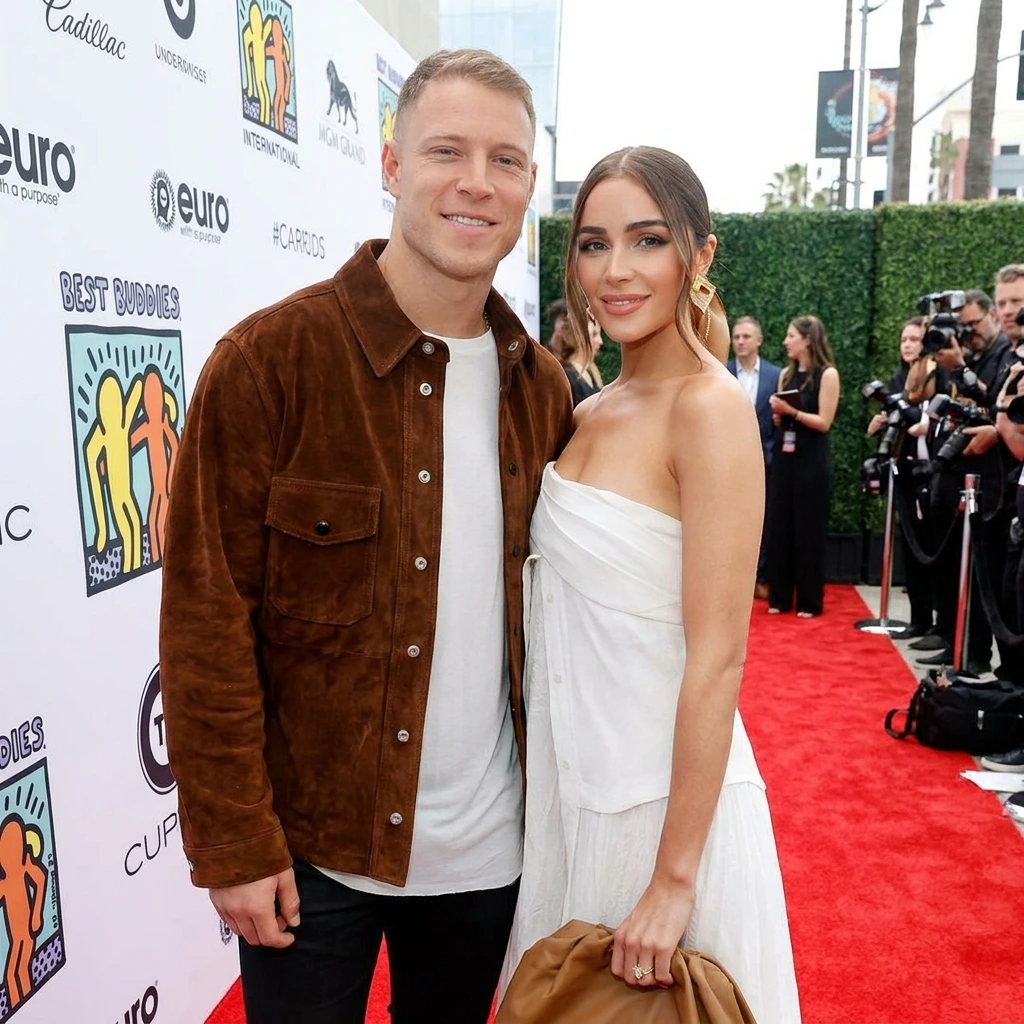 Model Olivia Culpo and NFL star Christian McCaffrey at a glamorous charity event.