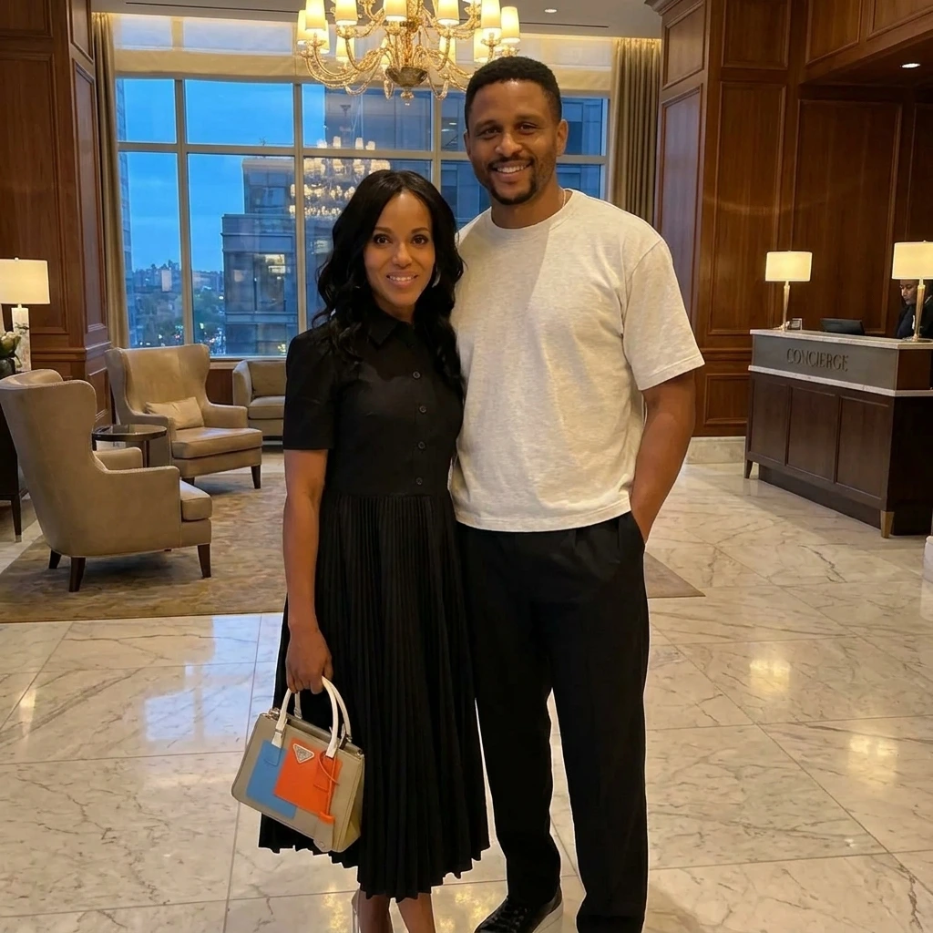 Actress Kerry Washington and former NFL player Nnamdi Asomugha attending a Broadway event.