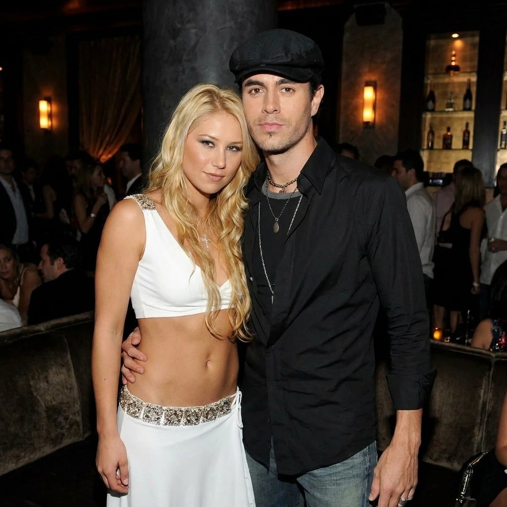Tennis star Anna Kournikova and singer Enrique Iglesias smiling.