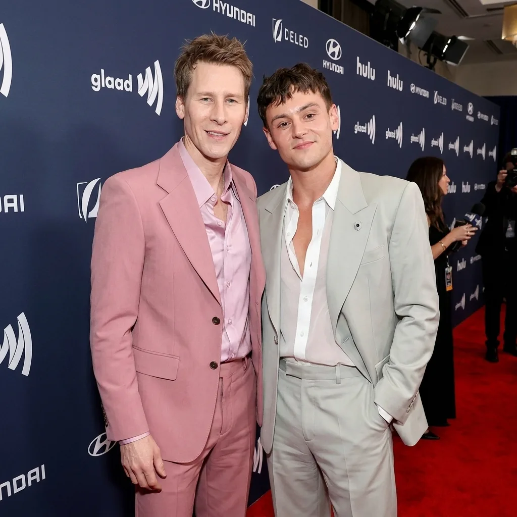 Olympic diver Tom Daley and filmmaker Dustin Lance Black on the red carpet.