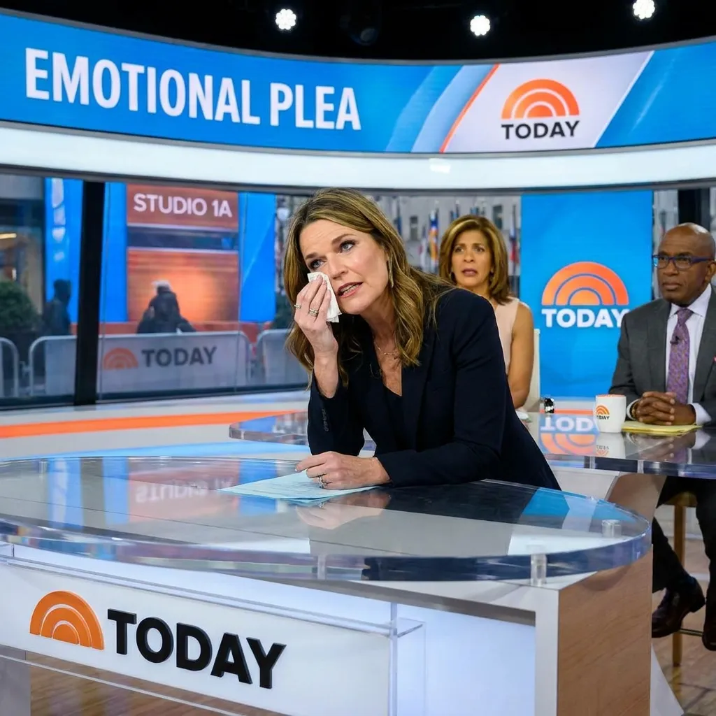 Savannah Guthrie wiping away tears during her emotional plea at the news desk on the TODAY show.