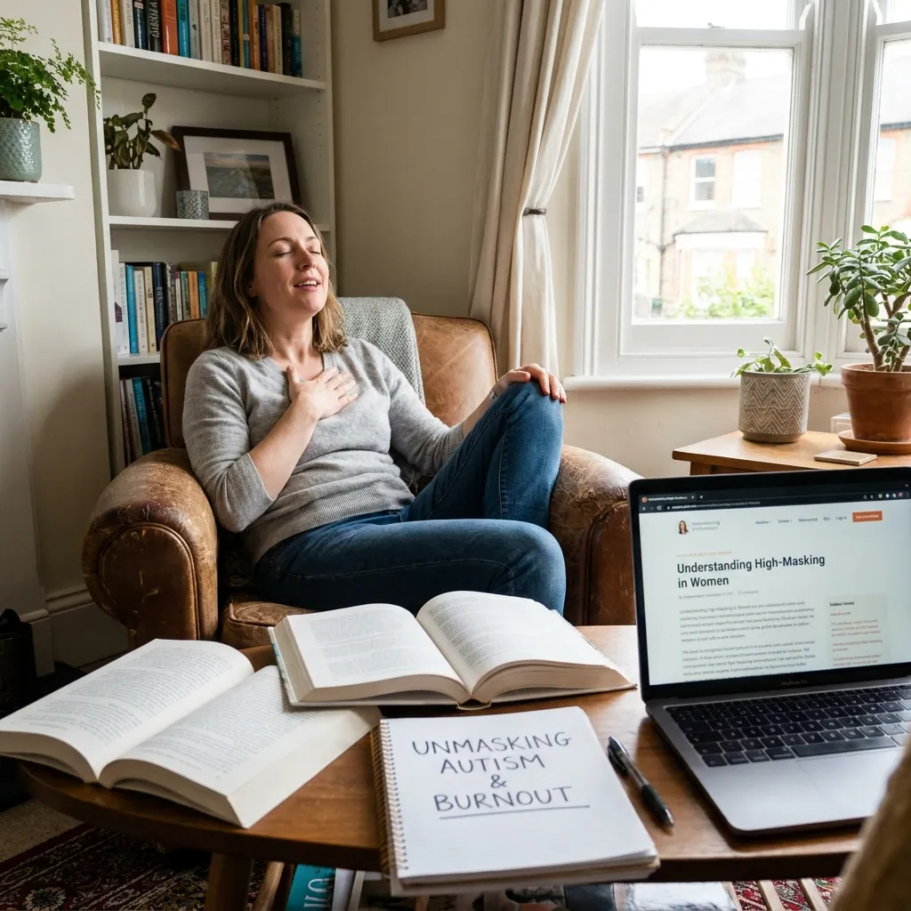 A woman feeling a sense of relief after discovering she has high-masking autism in women and understanding her nervous system burnout