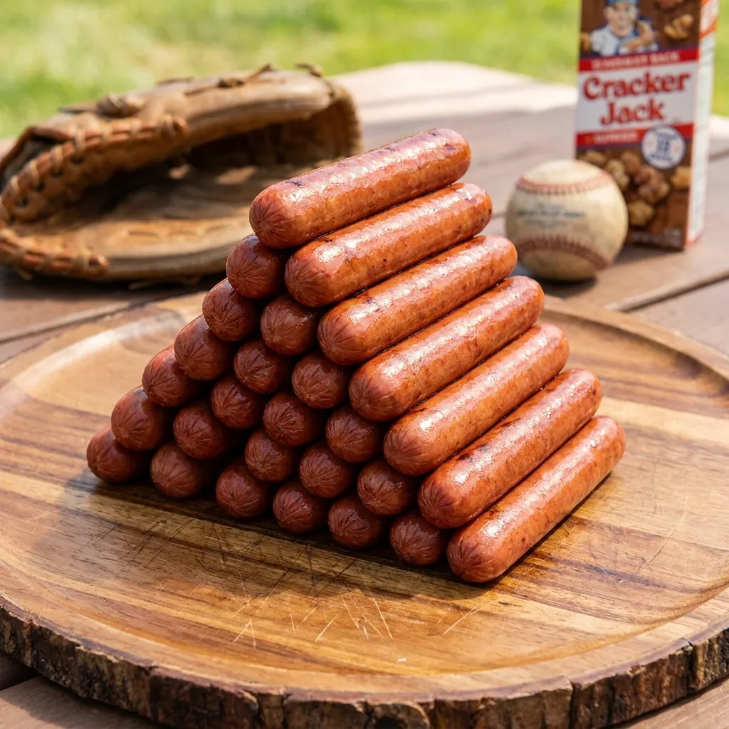 A stack of grilled Ball Park Angus Beef hot dogs showcasing their signature plump and juicy texture.