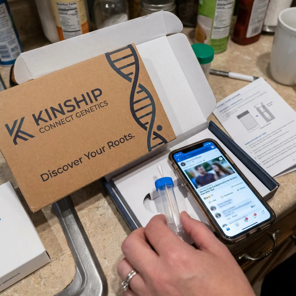 Close up of the at-home genetic testing kit that led to the viral moment a woman discovers boyfriend is brother]