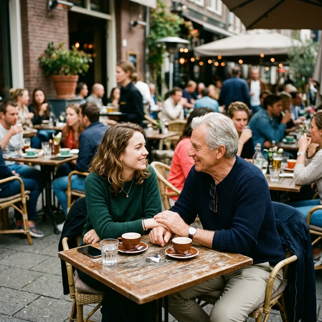 A close-up of a couple in public, demonstrating the united front needed in successful huge age gap relationships when facing external judgment.