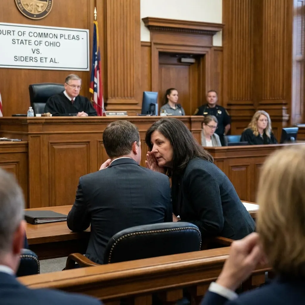Elizabeth Siders speaks with her defense attorney during a court hearing regarding the Ohio house of horrors Siders family case.