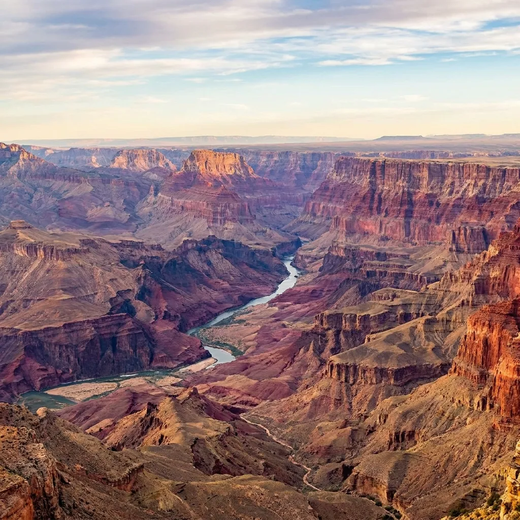 Wide aerial view of the iconic Grand Canyon showcasing the massive scale of the American landscape