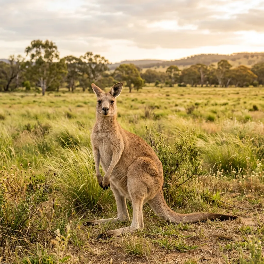 Native Australian kangaroo resting in a natural sunny outdoor environment.