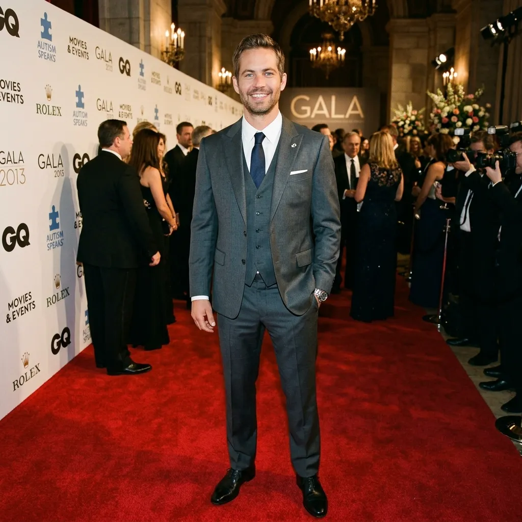 Paul Walker posing at a formal event in a suit.