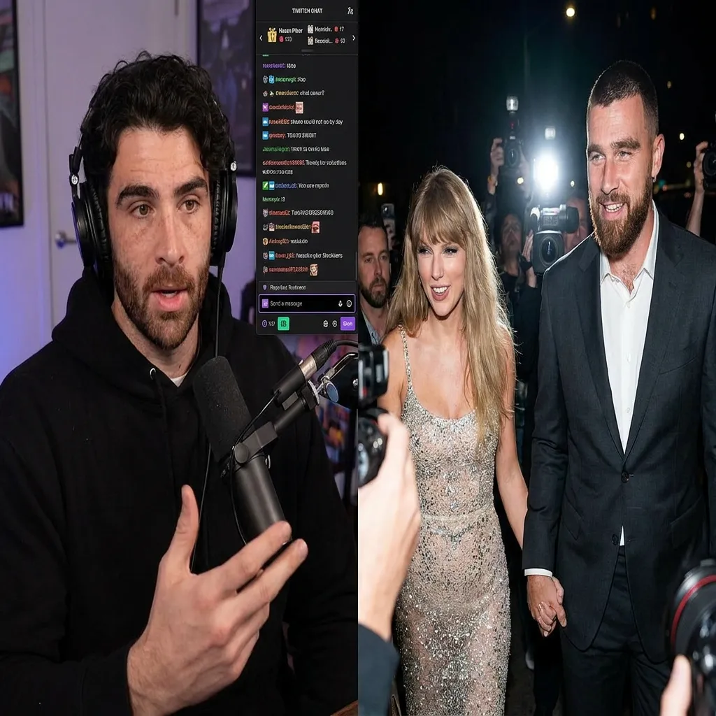 Twitch streamer Hasan Piker sharing his controversial Taylor Swift wedding opinions alongside the newly married couple.