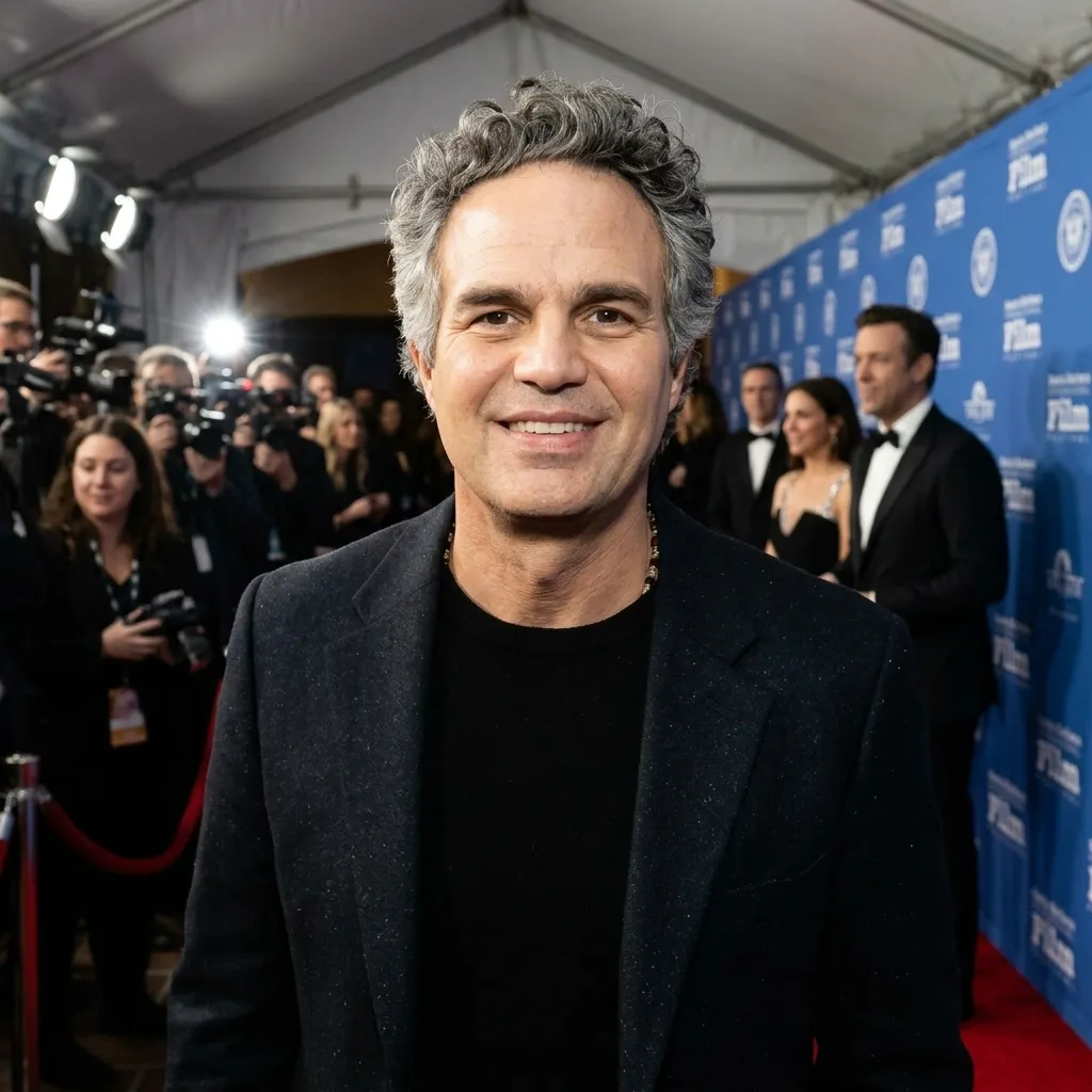 Mark Ruffalo smiling on the red carpet at a film festival premiere wearing a dark blazer.