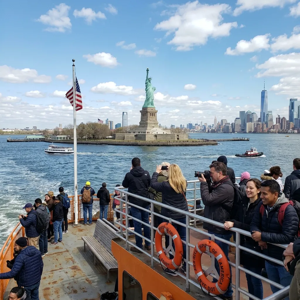 View of the Statue of Liberty from the deck of the Staten Island Ferry, a top free activity in NYC