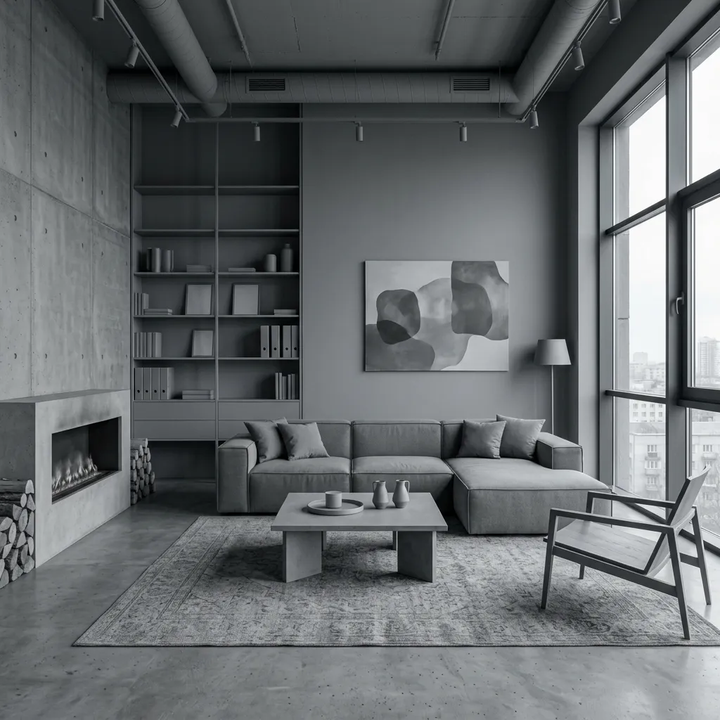 A sterile, monochromatic all-gray living room representing hated modern home design trends to avoid in 2026