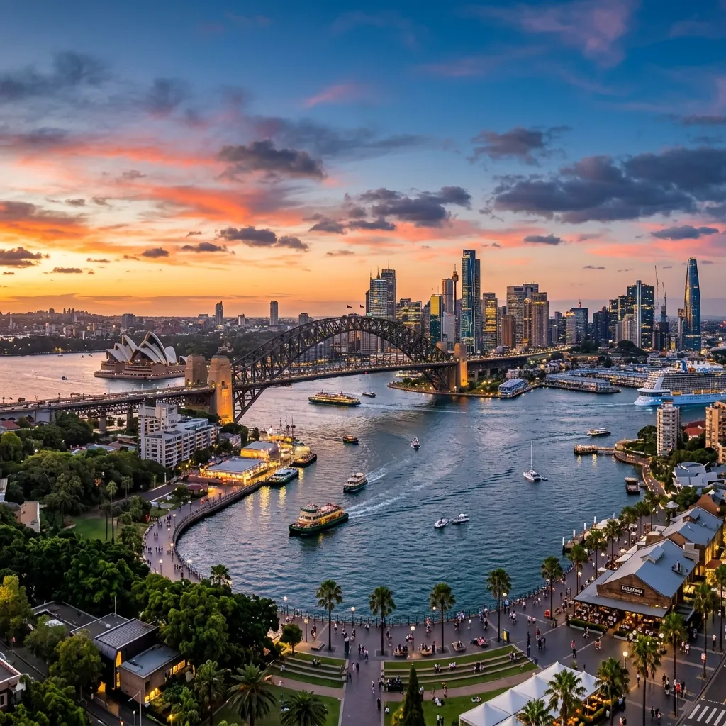 Panoramic view of Sydney city skyline representing Australia's high standard of urban living.