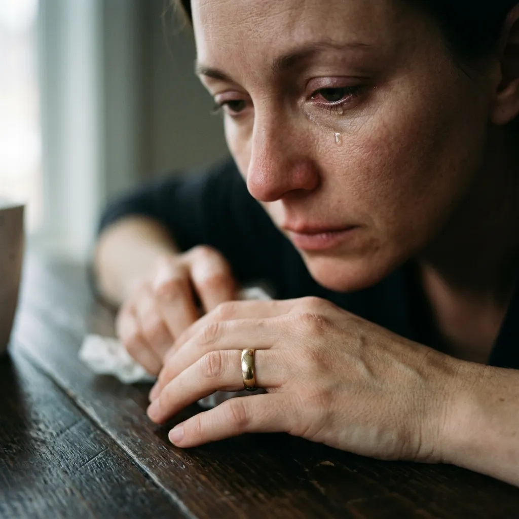 A dramatic close-up of a wedding ring and a tear, symbolizing the heartbreak and betrayal in real forbidden relationship stories involving affairs.