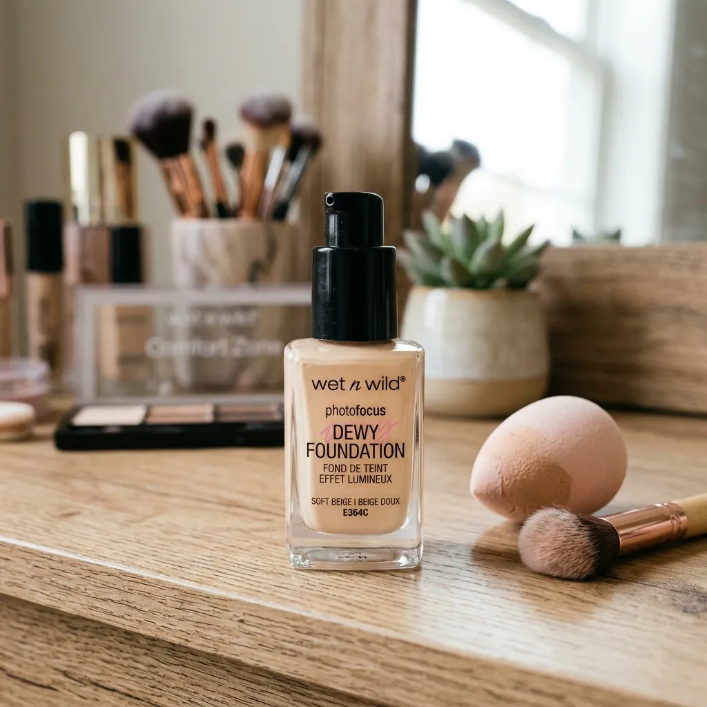 A bottle of Wet n Wild PhotoFocus Dewy foundation in shade Soft Beige
