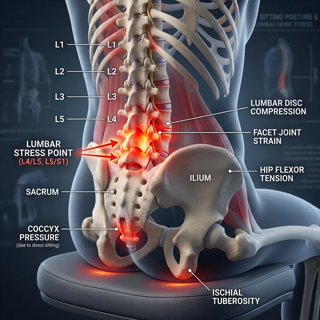 Close-up of a person's legs crossed at the ankles under a wooden adjustable standing desk, wearing jeans and grey sneakers