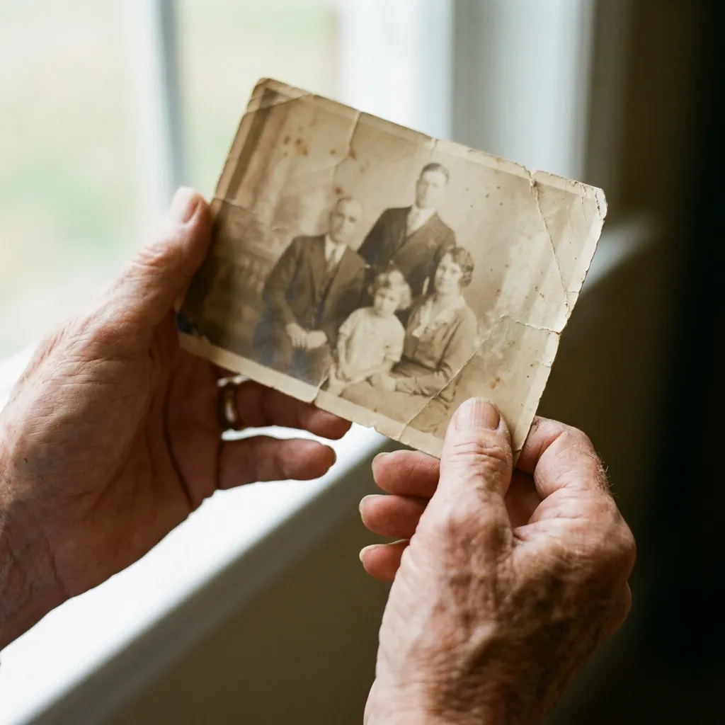 Hands holding an old photo, representing the emotional weight of grief and what ages you the most in life.