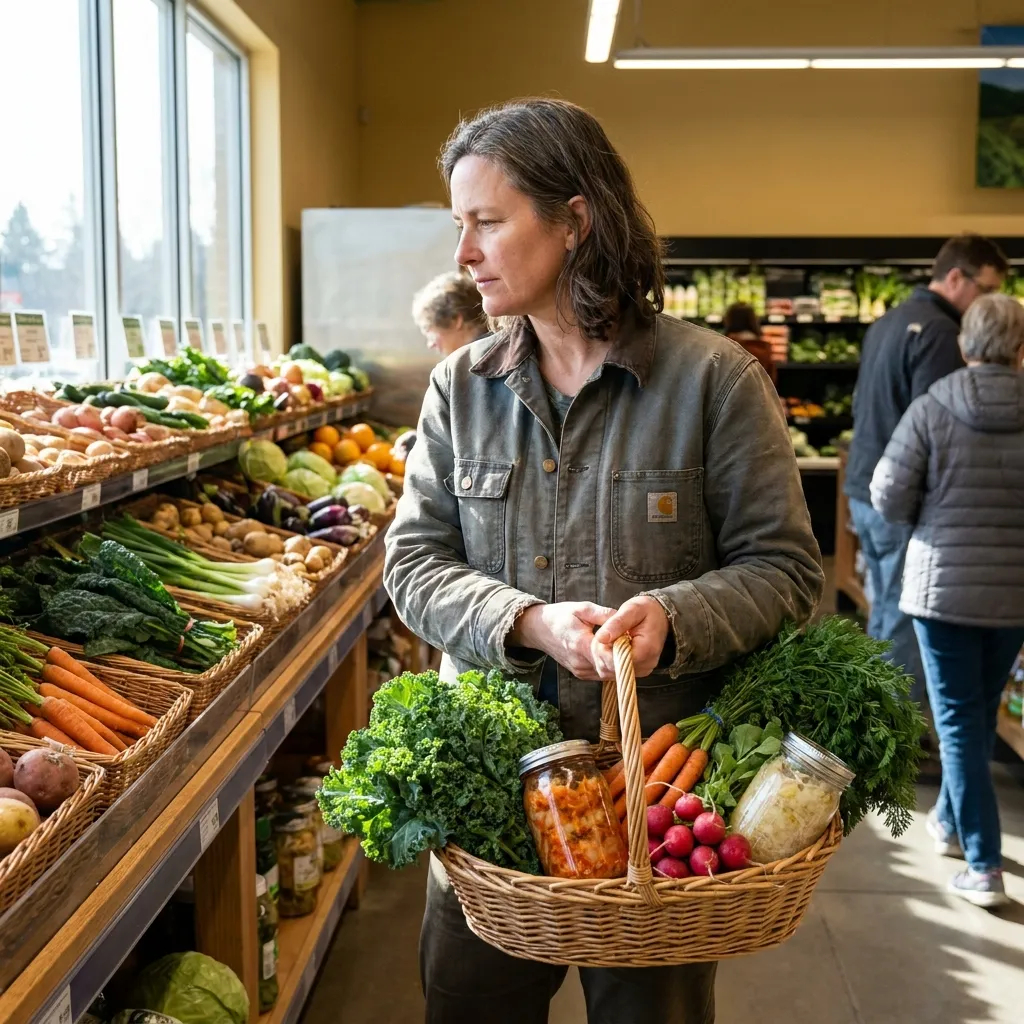 Woman considering healthy grocery options while evaluating the carnivore diet for colon health