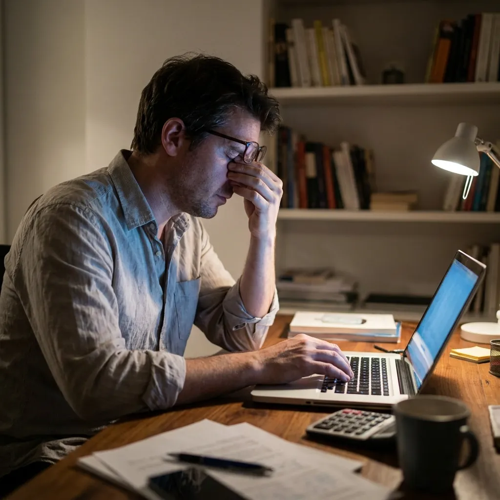 An exhausted worker dealing with corporate burnout and what ages you the most in life.
