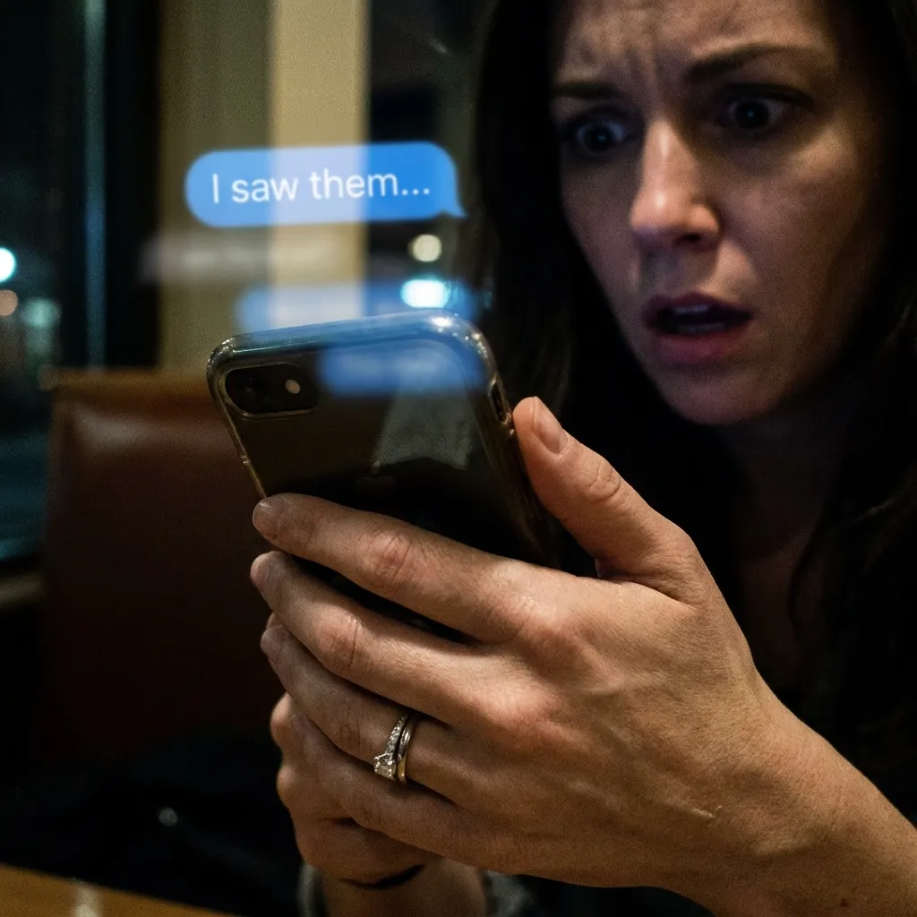 A close-up, dramatic photo of a woman's hand gripping a phone, her face showing disbelief, with the phone screen blurred but showing a distinct text message; a turning point for women betrayed by their partners.
