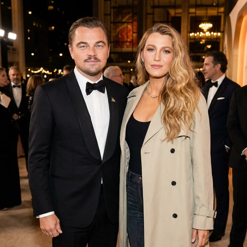 Leonardo DiCaprio and Blake Lively standing together at a formal evening event.