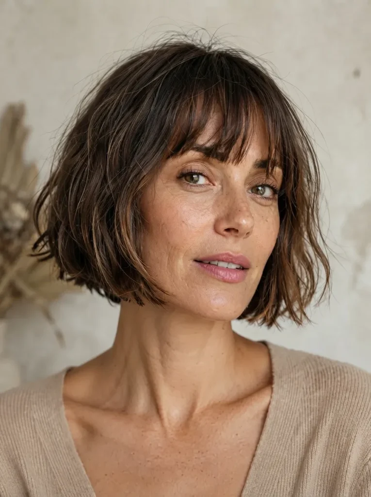 Brunette blunt base messy bob with layers