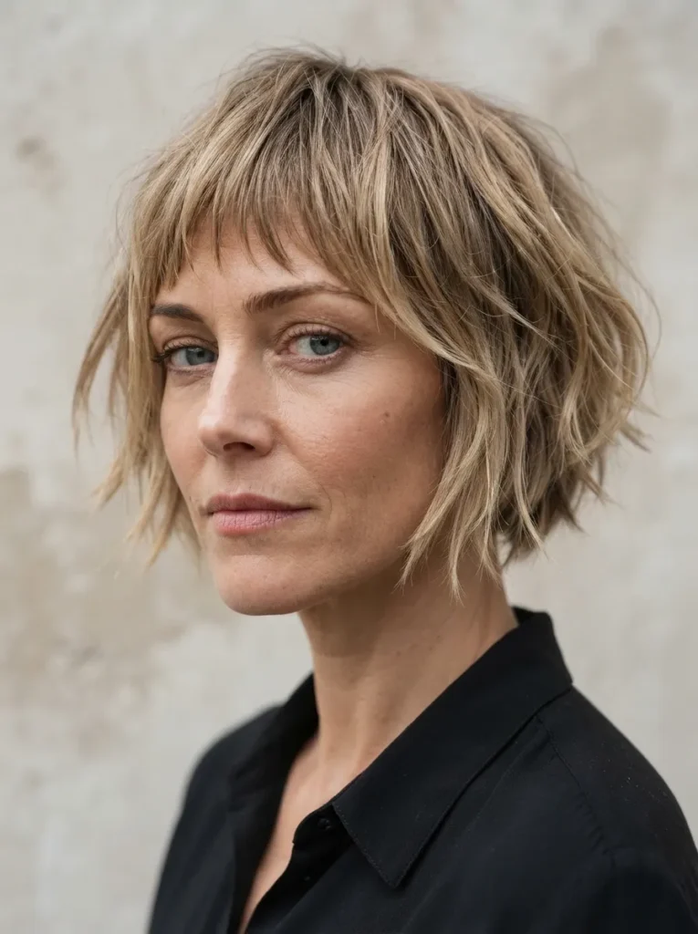 Jawline choppy French bob with micro bangs
