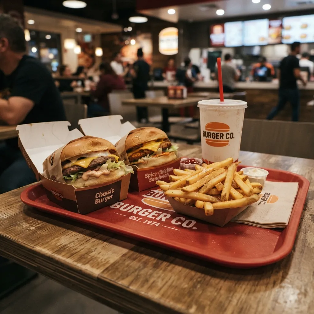 Burgers_and_fries_on_tray_20261006164736.webp" alt="A fast-food tray with two burgers in boxes, seasoned french fries, and a drink with a red straw on a wooden table